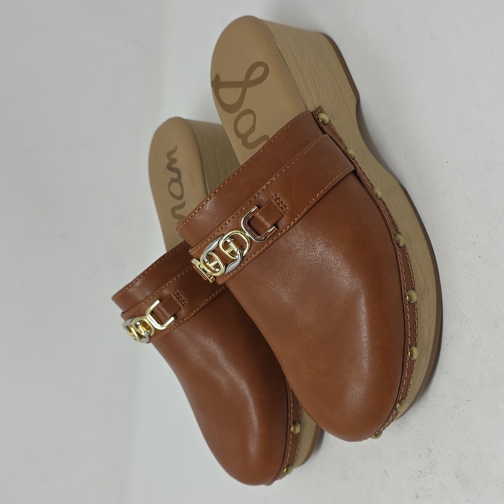 Sam Edelman Kaye Slip On Brown Faux Leather Mules Clogs Women's Size 7.5